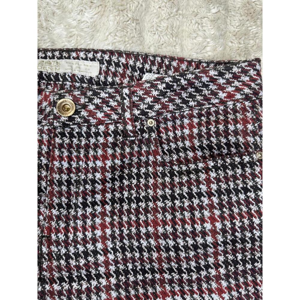 Zara red/brown/cream houndstooth plaid skinny jeans/slim stretch pants Size 6 - Picture 6 of 8